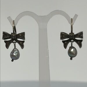 925 real Pearls crystals Elegant Silver Bow Earrings​​​